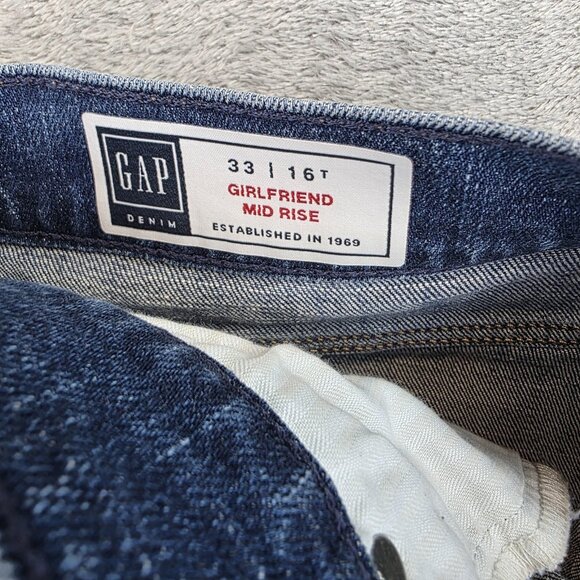 Gap Jeans Womens 33 Tall Blue Girlfriend Mid Rise Tapered Denim Low Stretch - Picture 13 of 15